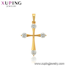 33734 xuping joyas 24k chapado en oro de moda de piedras preciosas cruz colgante